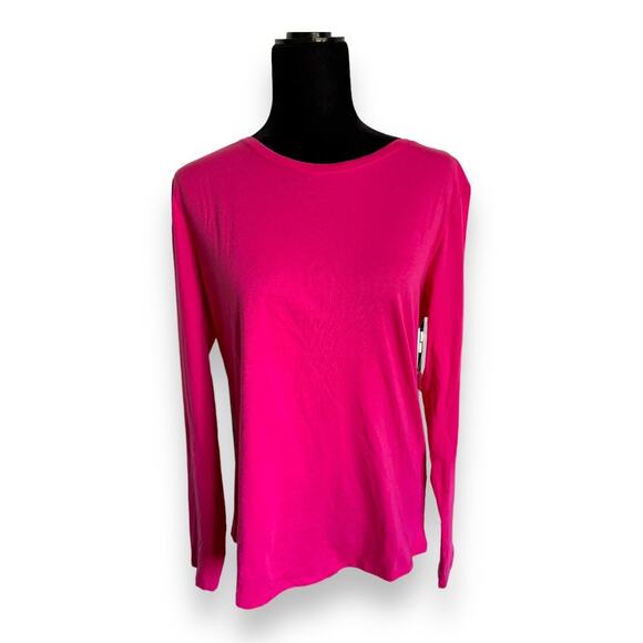 Amazon Essentials Womens Top Sz L Hot Pink Long Sleeve Knit Solid Round Neck NEW - Picture 3 of 8